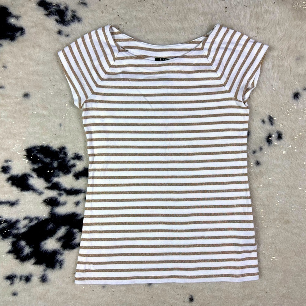Lauren Ralph Lauren Women’s White and Gold Y2K Off Shoulder Shirt Size Medium